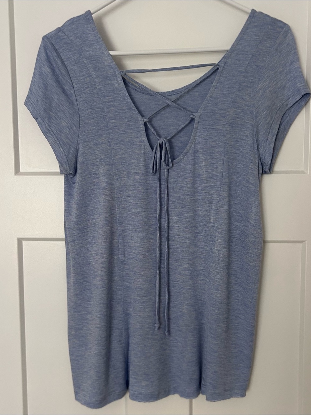 New without tags - Heather Light Blue Lace-Up Short Sleeve Top, Size Medium